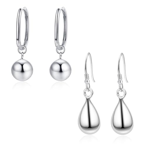 Silber Ohrringe Damen Mädchen Silber Creolen Ohrring Silber Drop Ohrringe für Damen Dangle Ohrringe Hypoallergene Ball Kreolen Ohrringe Ohrringe für Frauen Mädchen Geschenke von ZENGSING