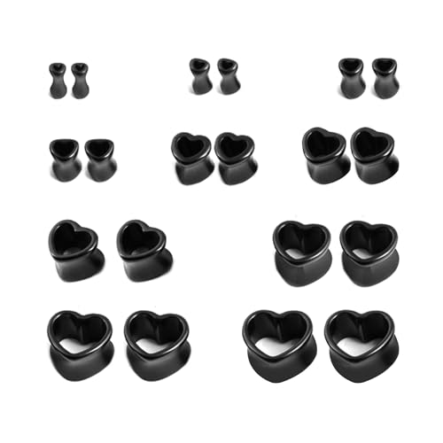 ZENGSING 10 Paar Flesh Tunnel aus Acryl, 4-18mm Heart Extra Ear Expander Kit, Acryl Ohr Tunnel Set, Soft Ohr Plug Expander, Schmuck für Frauen Männer (Schwarz) von ZENGSING
