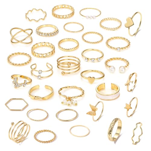 ZENGSING 28-33 Stücke Vintage Boho Ringe Damen Gold Ring Set Fingerringe Vergoldete Ringe Damen Gold Vintage Punk Ring Set für Frauen Teenager Mädchen (HS1146-1) von ZENGSING