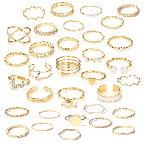 ZENGSING 28-33 Stücke Vintage Boho Ringe Damen Gold Ring Set Fingerringe Vergoldete Ringe Damen Gold Vintage Punk Ring Set für Frauen Teenager Mädchen (HS1146-3) von ZENGSING