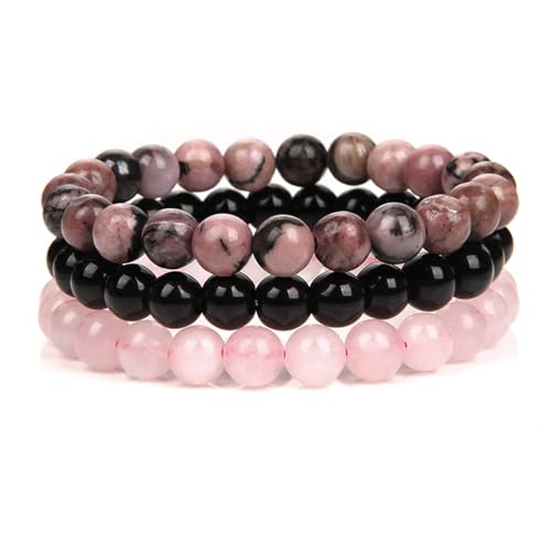 ZENGSING 3 Stück Perlenarmbänder Set, Naturstein Perlen Stretch-Armband, Chakra Armband Steine, Naturstein Armbänd Set für Damen Herren Teens (Farbe A) von ZENGSING