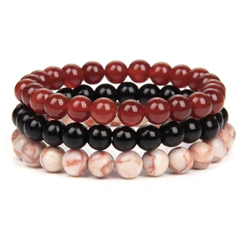 ZENGSING 3 Stück Perlenarmbänder Set, Naturstein Perlen Stretch-Armband, Chakra Armband Steine, Naturstein Armbänd Set für Damen Herren Teens (Farbe C) von ZENGSING