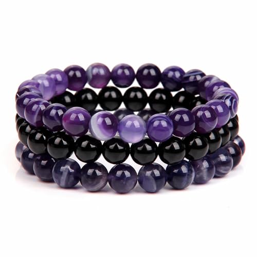 ZENGSING 3 Stück Perlenarmbänder Set, Naturstein Perlen Stretch-Armband, Chakra Armband Steine, Naturstein Armbänd Set für Frauen Männer Teens (Farbe D) von ZENGSING