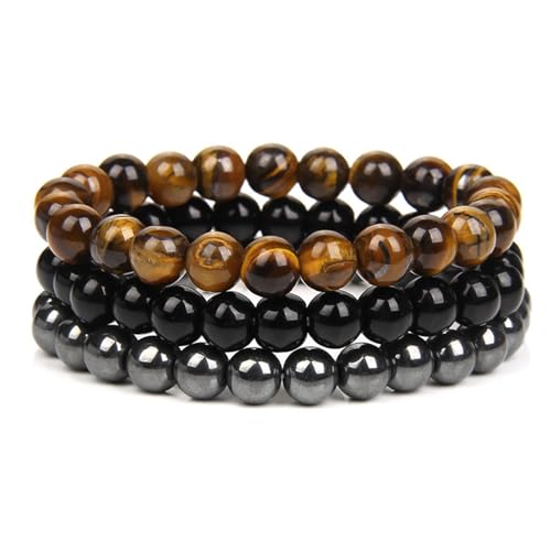 ZENGSING 3 Stück Perlenarmbänder Set, Naturstein Perlen Stretch-Armband, Chakra Armband Steine, Naturstein Armbänd Set für Frauen Männer Teens (Farbe G) von ZENGSING