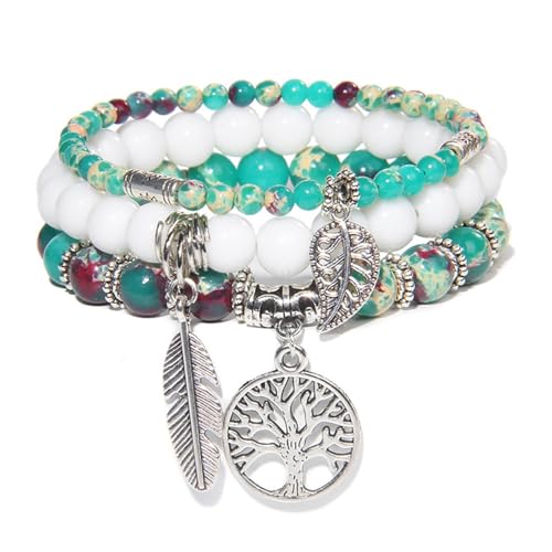 ZENGSING 3 Stück Edelsteine Stretch Armband, Naturstein Perlen Stretch-Armband, Edelstein Armbanda, Kristall Perlen Naturstein Armbands für Frauen (Grün) von ZENGSING