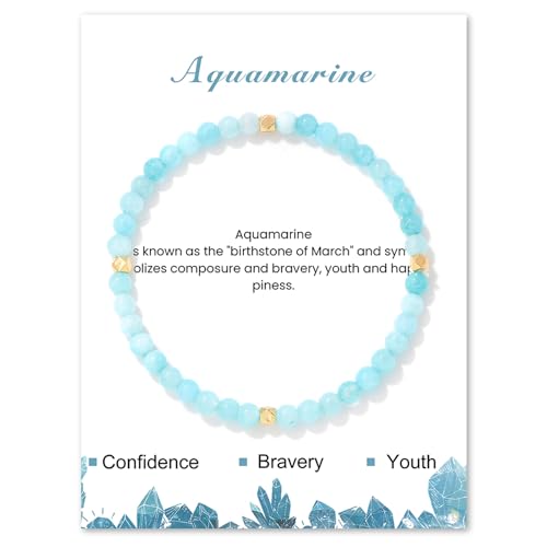 ZENGSING 4mm Stretch Armband aus Echten Naturstein Perlen, Natursteinarmband, Edelstein Armband Damen Perlenarmband für Muttertag Geburtstag Valentinstag Weihnachten Geschenke (Aquamarin) von ZENGSING