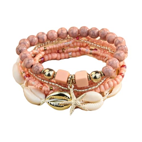 ZENGSING Bohemian Beaded Multi-Layer Armbänder Boho Armband Damen Kristall Perlen Armband Mehrschichtiges Stackable Stretch Perlenarmband Stretch Boho Modeschmuck Geschenke für Frauen Mädchen (Rosa) von ZENGSING