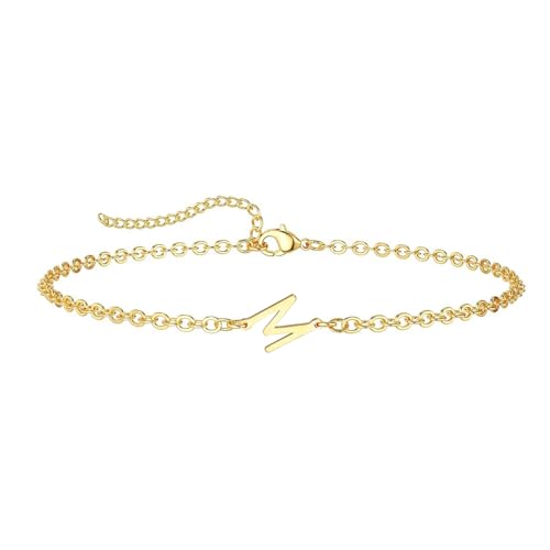 ZENGSING Buchstaben Armbänder Damen Mädchen Brief Initial Armband Einstellbar Elegante Armbänder A-Z Capital Initial Charme Armband Gold Armband Geschenke für Frauen Mädchen (M) von ZENGSING