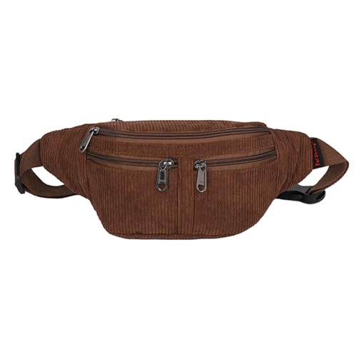 ZENGSING Damen Bauchtasche Cord Bauchtasche Herren Cord Brusttasche Gürteltasche mit Verstellbarer Schultergurt Umhängetasche Crossbody Bag für Herren Damen (Braun) von ZENGSING