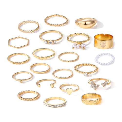 ZENGSING Damen Vintage Ringe Set Vintage 5-21 Stück Gold Knuckle Ringe Stapelbare Boho Chunky Fingerrings Vintage Punk Ring (Gold Set-A) von ZENGSING