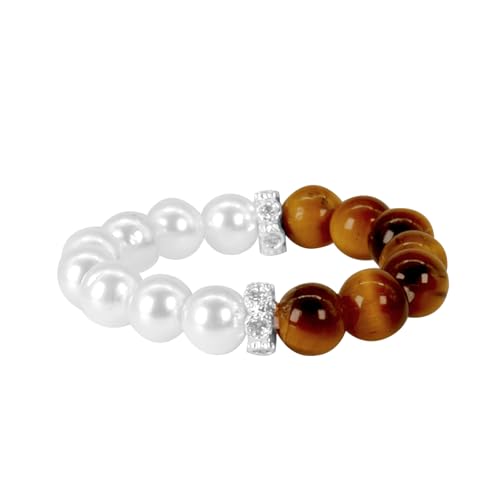 ZENGSING Elastische Naturstein Ring für Damen Verstellbare Ringe aus Kristall Perlen Ring aus Naturstein Perlen Elastischer Perlenring Edelstein Perle Stapelbar Ring für Damen Mädchen (Tigerauge) von ZENGSING