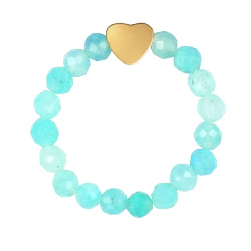 ZENGSING Elastischer Naturstein Ringe Echter Naturstein Ring mit Herz-Anhänger Edelstein Stretch Rings Perlen Ringe Damen Elastisch Perlen Rings Damen (Amazonite) von ZENGSING