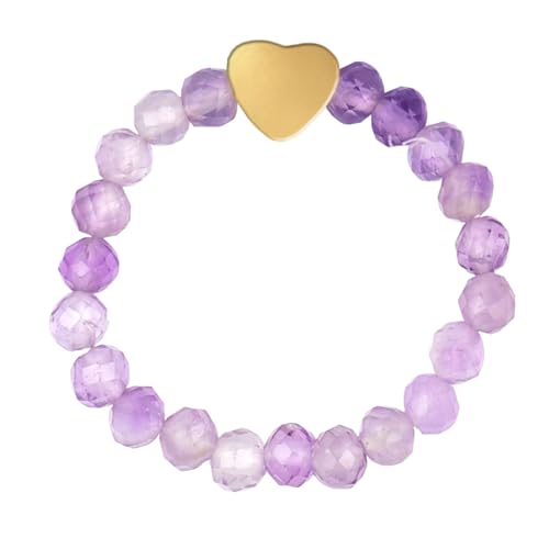 ZENGSING Elastischer Naturstein Ringe Echter Naturstein Ring mit Herz-Anhänger Edelstein Stretch Rings Perlen Ringe Damen Elastisch Perlen Rings Damen (Lavendel Amethyst) von ZENGSING
