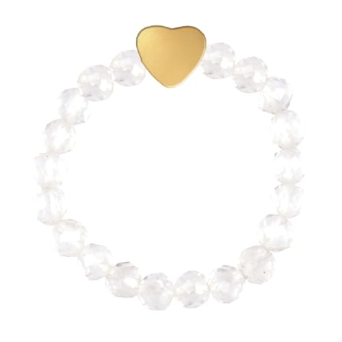 ZENGSING Elastischer Naturstein Ringe Echter Naturstein Ring mit Herz-Anhänger Edelstein Stretch Rings Perlen Ringe Damen Elastisch Perlen Rings Damen (Klarer Quarz) von ZENGSING
