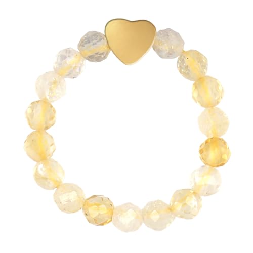 ZENGSING Elastischer Naturstein Ringe Echter Naturstein Ring mit Herz-Anhänger Edelstein Stretch Rings Perlen Ringe Damen Elastisch Perlen Rings Damen (Citrin) von ZENGSING