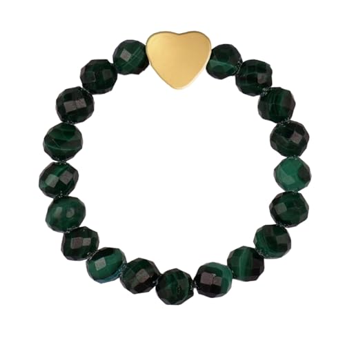 ZENGSING Elastischer Naturstein Ringe Echter Naturstein Ring mit Herz-Anhänger Edelstein Stretch Rings Perlen Ringe Damen Elastisch Perlen Rings Damen (Malachit) von ZENGSING