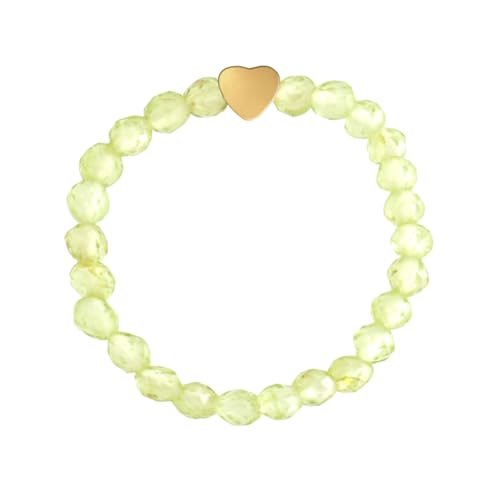 ZENGSING Elastischer Naturstein Ringe Echter Naturstein Ring mit Herz-Anhänger Edelstein Stretch Rings Perlen Ringe Damen Elastisch Perlen Rings Damen (Prehnit) von ZENGSING