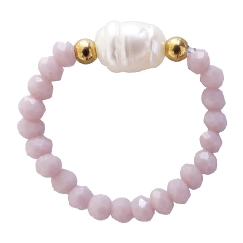 ZENGSING Fidget Ring aus Naturstein Perlen für Damen Elastische Naturstein Verstellbare Ringe aus Kristall Stapelbar Ringe aus Perlen Elastisch Stretch Ring Damen Mädchen (Amethyst) von ZENGSING