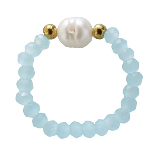ZENGSING Fidget Ring aus Naturstein Perlen für Damen Elastische Naturstein Verstellbare Ringe aus Kristall Stapelbar Ringe aus Perlen Elastisch Stretch Ring Damen Mädchen (Aquamarin) von ZENGSING