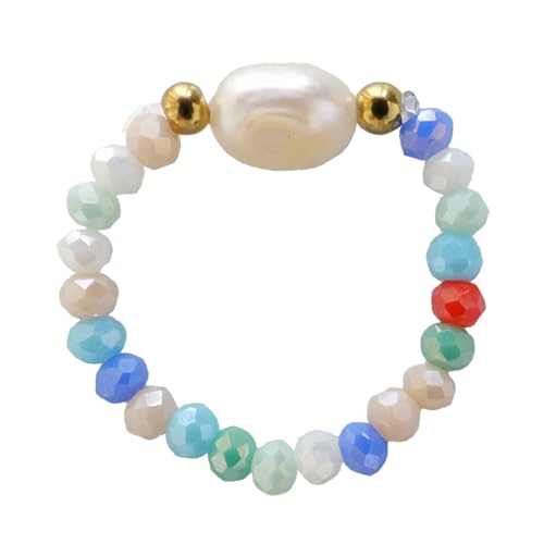 ZENGSING Fidget Ring aus Naturstein Perlen für Damen Elastische Naturstein Verstellbare Ringe aus Kristall Stapelbar Ringe aus Perlen Elastisch Stretch Ring Damen Mädchen (Farbig) von ZENGSING