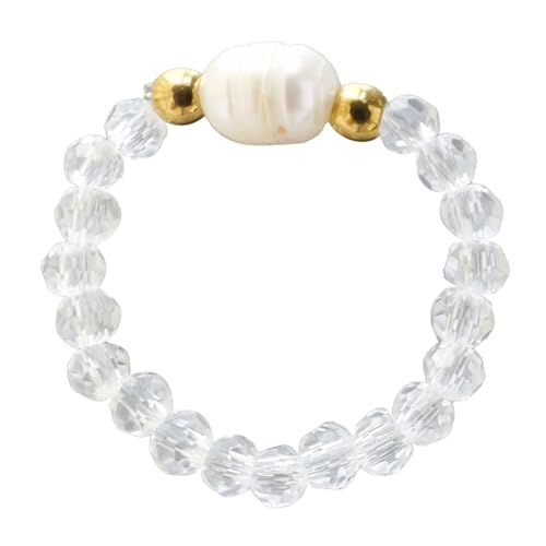 ZENGSING Fidget Ring aus Naturstein Perlen für Damen Elastische Naturstein Verstellbare Ringe aus Kristall Stapelbar Ringe aus Perlen Elastisch Stretch Ring Damen Mädchen (Klarer Quarz) von ZENGSING