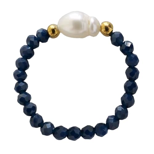 ZENGSING Fidget Ring aus Naturstein Perlen für Damen Elastische Naturstein Verstellbare Ringe aus Kristall Stapelbar Ringe aus Perlen Elastisch Stretch Ring Damen Mädchen (Lapislazuli) von ZENGSING