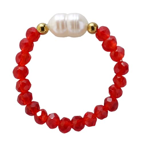 ZENGSING Fidget Ring aus Naturstein Perlen für Damen Elastische Naturstein Verstellbare Ringe aus Kristall Stapelbar Ringe aus Perlen Elastisch Stretch Ring Damen Mädchen (Rot) von ZENGSING
