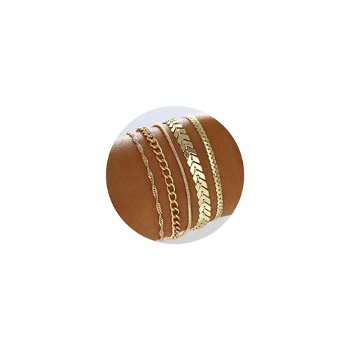 ZENGSING Gold-Armbänder für Frauen Damen Gold Stacking Armbänder Einstellbar Boho Geschichtet Zierliche Link Kette Armband Kette Kubanische Figaro Armbänder Set für Frauen (Set B 5 Stk) von ZENGSING