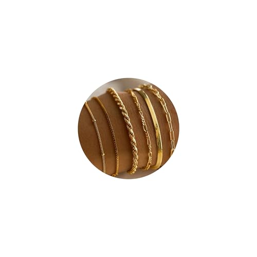 ZENGSING Gold-Armbänder für Frauen Damen Gold Stacking Armbänder Einstellbar Boho Geschichtet Zierliche Link Kette Armband Kette Kubanische Figaro Armbänder Set für Frauen (Set D 6 Stk) von ZENGSING