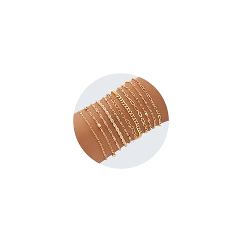 ZENGSING Gold-Armbänder für Frauen Damen Gold Stacking Armbänder Einstellbar Boho Geschichtet Zierliche Link Kette Armband Kette Kubanische Figaro Armbänder Set für Frauen (Set E 11 Stk) von ZENGSING