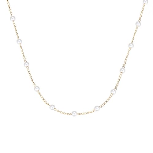 ZENGSING Gold Perlen Kette Damen Perlenarmband Damen Vergoldet Perlenschmuck Set Einstellbare Perlenkette Choker Halsketten Perlen Armband Goldschmuck Geschenke für Weihnachten (Halskette 6mm) von ZENGSING