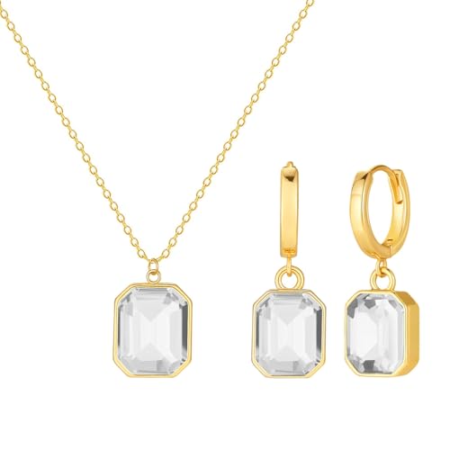 ZENGSING Gold Schmuckset für Damen Anhänger Halskette Ohrringe mit Kristallen Einstellbare Zirkonia Schmuck Haken Creolen Ohrringe Set für Frauen Mädchen Geschenk (Klar) von ZENGSING