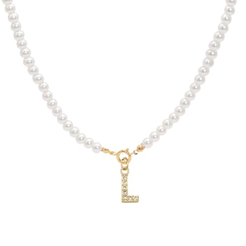 ZENGSING Initialen Perlenkette Halskette Damen Initial Anhänger Halskette für Frauen Einstellbare A-Z Capital Initial Anhänger Perlenketten mit Buchstaben-Anhänger Weihnachtsgeschenke für Frauen (L) von ZENGSING