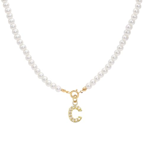 ZENGSING Initialen Perlenkette Halskette Damen Initial Anhänger Halskette für Frauen Einstellbare A-Z Capital Initial Anhänger Perlenketten mit Buchstaben-Anhänger Weihnachtsgeschenke für Frauen (C) von ZENGSING