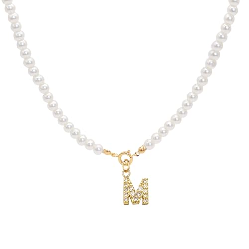 ZENGSING Initialen Perlenkette Halskette Damen Initial Anhänger Halskette für Frauen Einstellbare A-Z Capital Initial Anhänger Perlenketten mit Buchstaben-Anhänger Weihnachtsgeschenke für Frauen (M) von ZENGSING