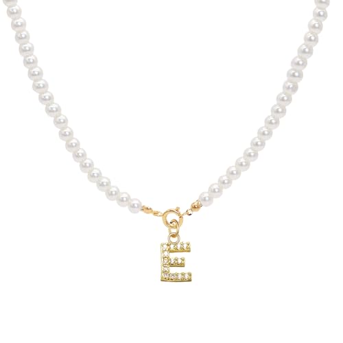 ZENGSING Initialen Perlenkette Halskette Damen Initial Anhänger Halskette für Frauen Einstellbare A-Z Capital Initial Anhänger Perlenketten mit Buchstaben-Anhänger Weihnachtsgeschenke für Frauen (E) von ZENGSING