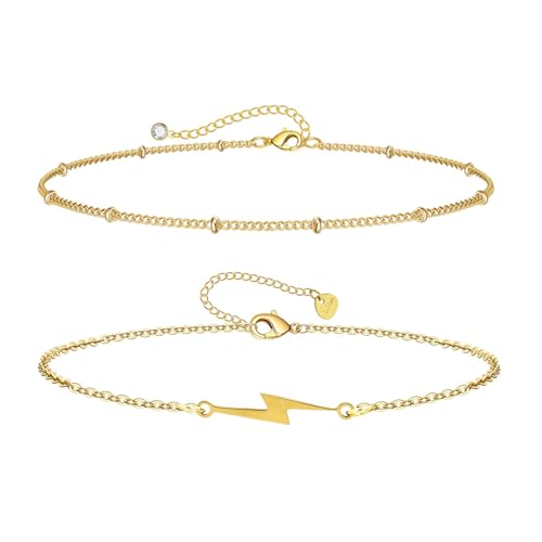 ZENGSING Ketten Armbander für Damen 2 Stück Armband Damen Gold Vergoldet Armkette Edelstahl Ketten Armbänder Verstellbar Armbander Set Frauen Sternenkette Herz-Anhängern Freundin Geschenk (Set I) von ZENGSING