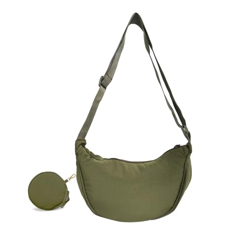 ZENGSING Tragbare Halbmond Tasche, Halbmond Casual Crossbody Bag, Damen Halbmond Crossbody Schultertasche, Halbmond Casual Crossbody Bag, Täglich lässig Halbmond-Tasche (Armeegrün) von ZENGSING