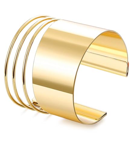 ZENGSING Vergoldete Armspange für Frauen - Gold Chunky Cuff Bangle Boho Armbänder - Coil Open Bangles Geschenke (Gold D) von ZENGSING