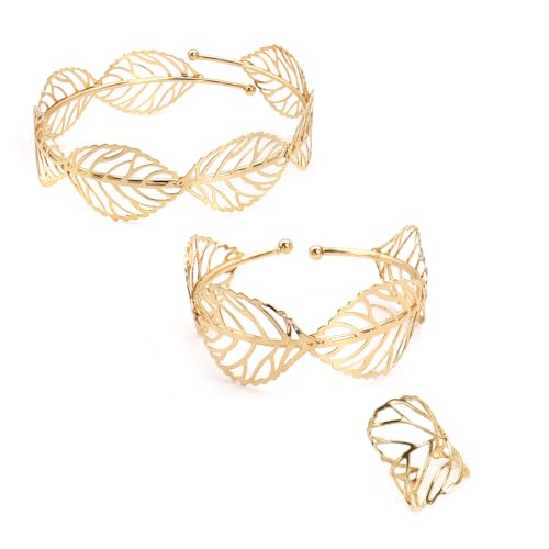 ZENGSING Vergoldete Schmuck-Sets für Frauen Gold Open Bracelet Bangles Boho Oberarm Manschette Armband Armreif Adjustable Ringe Göttin Kostüm Zubehör Set Schmuck Geschenk (Satz B) von ZENGSING