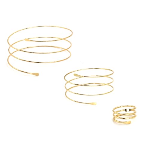 ZENGSING Vergoldete Schmuck-Sets für Frauen Gold Open Bracelet Bangles Boho Oberarm Manschette Armband Armreif Adjustable Ringe Göttin Kostüm Zubehör Set Schmuck Geschenk (Satz C) von ZENGSING