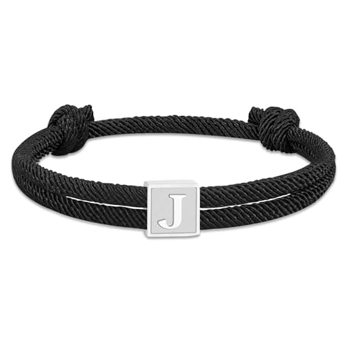 ZENGSING Verstellbares Paracord Armband Nautische Surf Armband mit Buchstaben Charme Seil Schnur Nautische Surf Armbänder Herren Geflochtene Armbänder für Männer Junge (Schwarz-J) von ZENGSING