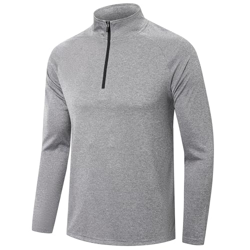 ZENGVEE 1/4 Half Zip Langarmshirts Für Herren Funktionsshirt Herren Langarm Stehkragen Laufshirt Langarm Atmungsaktiv Sportshirt Langarm Longsleeve Sport Gym Running Trainingsshirt(CW-DE1611-Gray-S von ZENGVEE