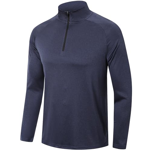 ZENGVEE 1/4 Half Zip Langarmshirts Für Herren Funktionsshirt Herren Langarm Stehkragen Laufshirt Langarm Atmungsaktiv Sportshirt Langarm Longsleeve Sport Gym Running Trainingsshirt(CW-DE1611-Navy-XL von ZENGVEE