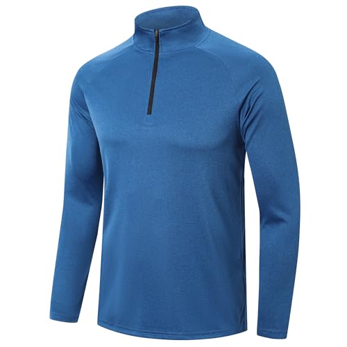 ZENGVEE 1/4 Half Zip Langarmshirts Für Herren Funktionsshirt Herren Langarm Stehkragen Laufshirt Langarm Atmungsaktiv Sportshirt Langarm Longsleeve Sport Gym Running Trainingsshirt(CW-DE1611-Blue-L von ZENGVEE