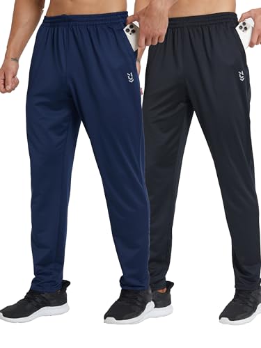 ZENGVEE 2 Pack Jogginghose Herren Lang Sporthose Atmungsaktiv Casual Freizeithose Fitness Slim Fit Jogger Männer Trainingshose mit Reißverschlusstaschen（0605-Black Navy-L） von ZENGVEE