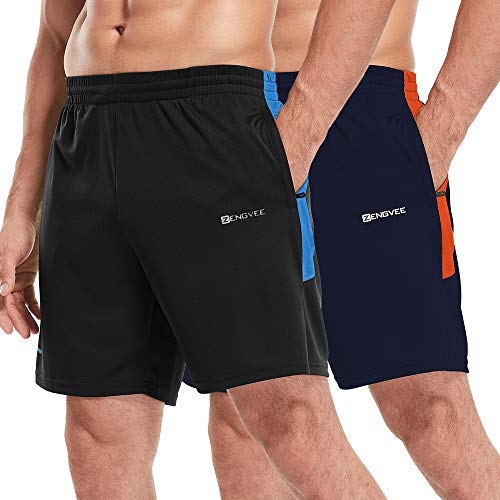 ZENGVEE 2er Pack Sporthose Herren Kurz Hosen 2 in 1 Sport Shorts Männer Schnell Atmungsaktives Trocknend Laufhose Jogginghose Gym Shorts mit Taschen fur Fitness Basketball (20515-Black Navy-L) von ZENGVEE