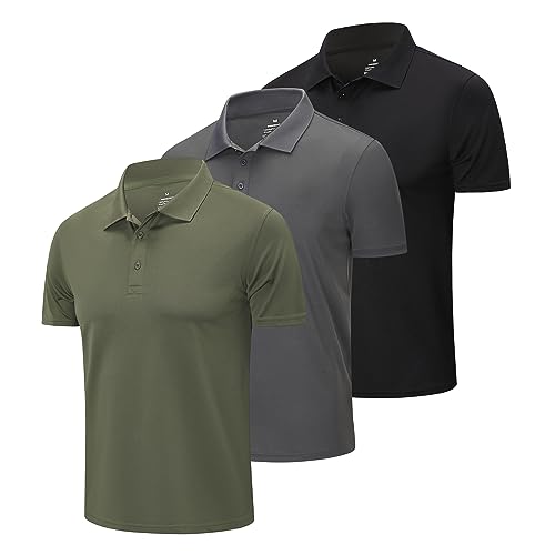 ZENGVEE 3er Pack Poloshirt Herren Kurzarm Golf Polo T Shirt Männer Atmungsaktives Schnelltrocknend Tshirt Men Casual Sport Schnell Trocknendes Outdoor Collared Hemd Sommer(1223-Black Gray Green-2XL) von ZENGVEE