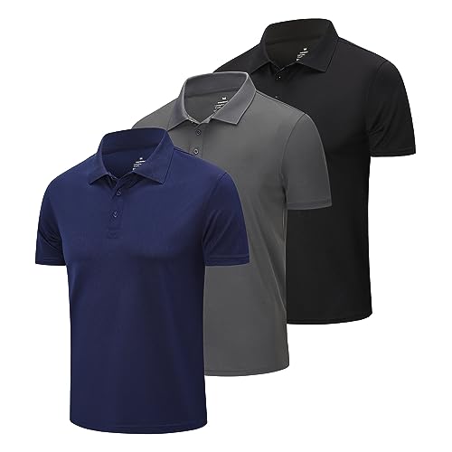 ZENGVEE 3er Pack Poloshirt Herren Kurzarm Golf Polo T Shirt Männer Atmungsaktives Schnelltrocknend Tshirt Men Casual Sport Schnell Trocknendes Outdoor Collared Hemd Sommer(1223-Black Gray Nave-L von ZENGVEE