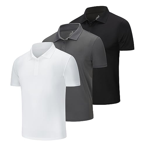 ZENGVEE 3er Pack Poloshirt Herren Kurzarm Golf Polo T Shirt Männer Atmungsaktives Schnelltrocknend Tshirt Men Casual Sport Schnell Trocknendes Outdoor Collared Hemd Sommer(1223-Black Gray White-2XL) von ZENGVEE